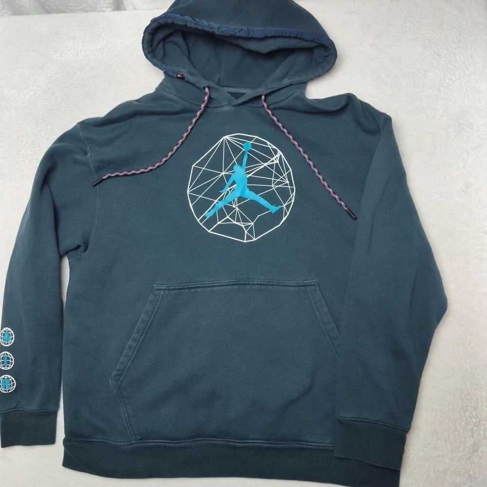 Nike Air Jordan Hoodie Men XL Blue Pullover Essentials Pockets Basketball DC9727